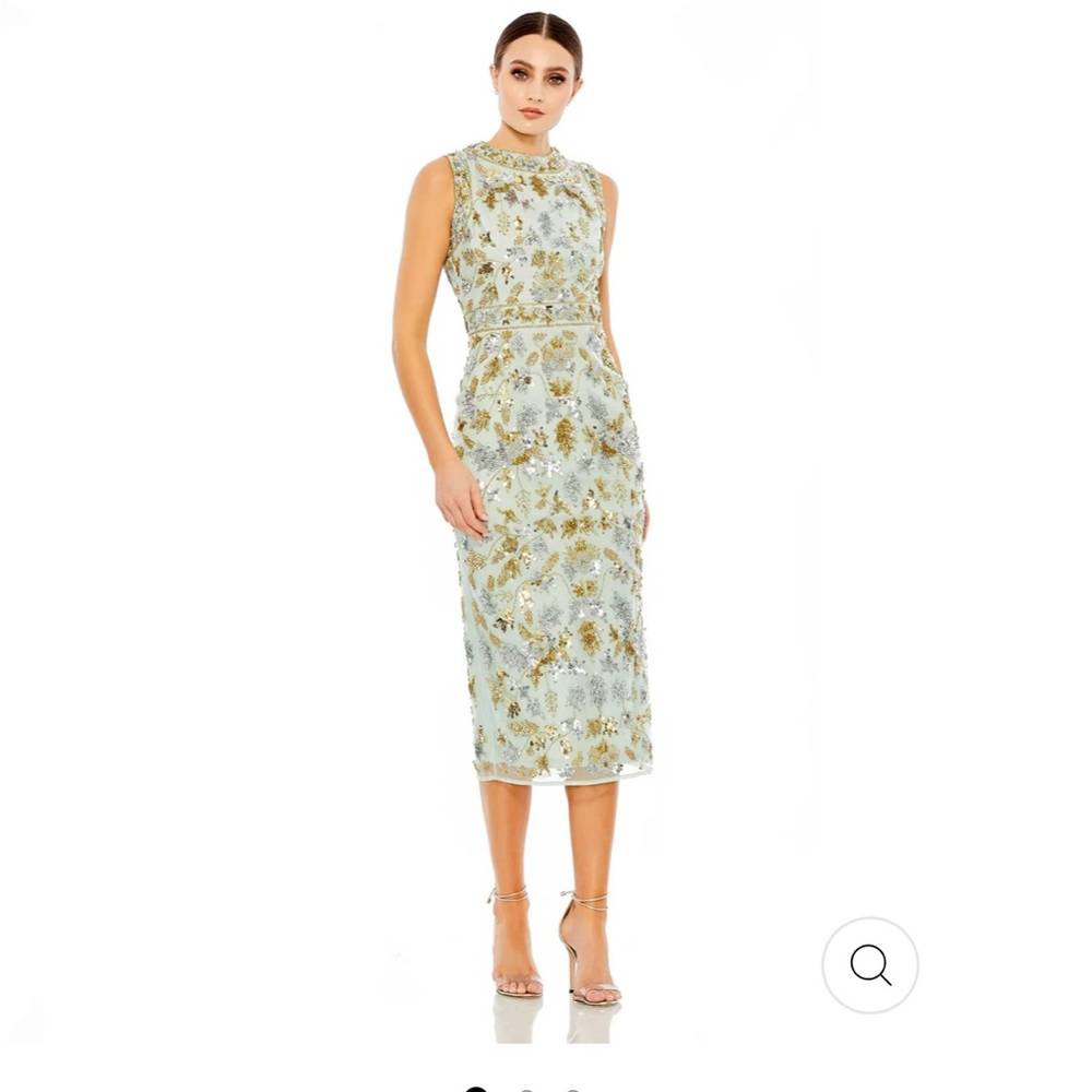 Mac Duggal light green Midi Dress with Gold Embellishment